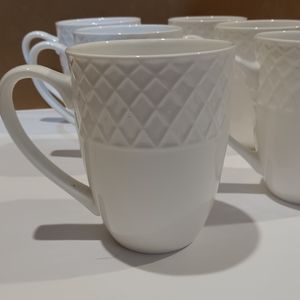 Set of 6 Mikasa TRELLIS Pattern White Bone China Cups / Mugs Lattice